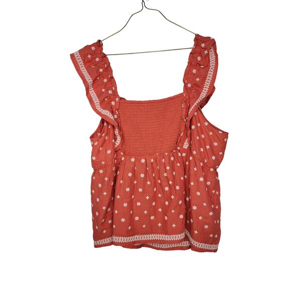 Old Navy Sleeveless Ruffled Embroidered Linen Blend Babydoll Print Top XXL - Picture 4 of 6